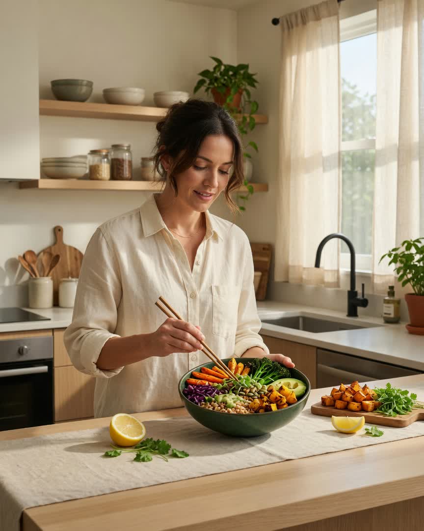 Preparing a fresh meal at home